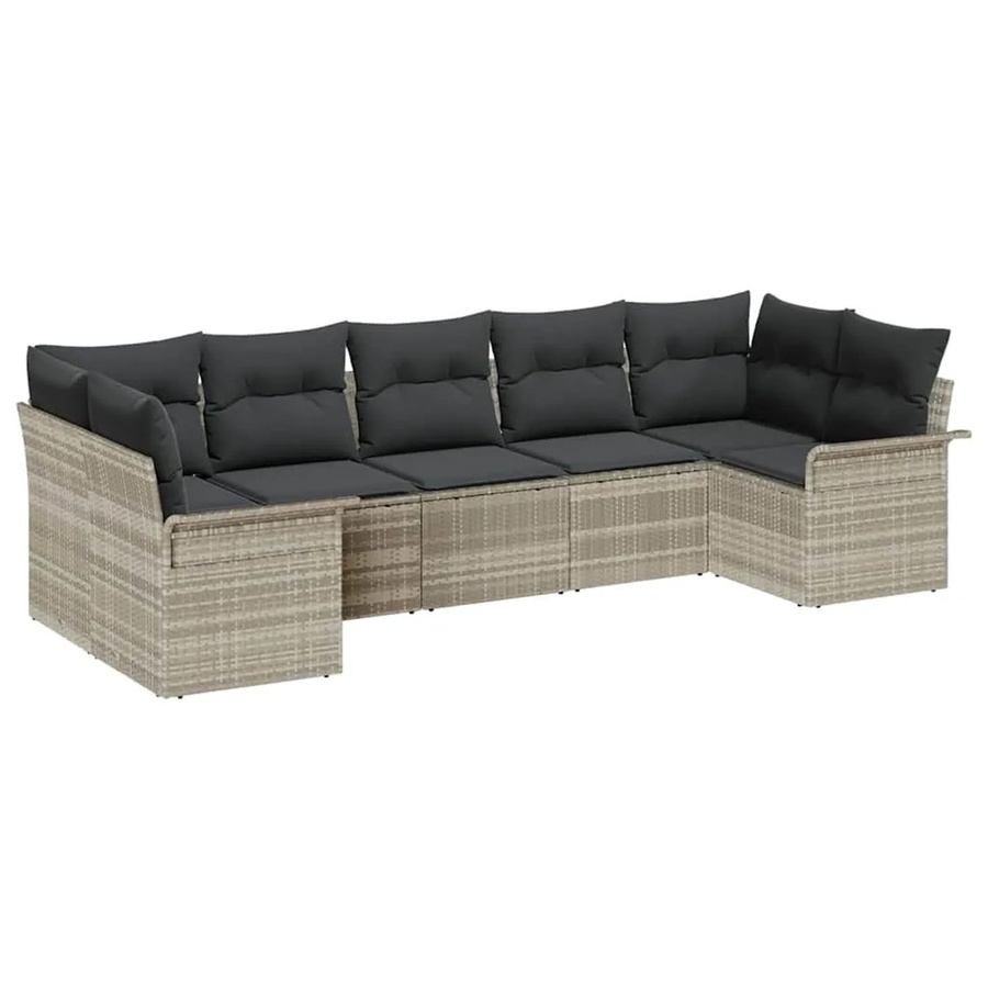 vidaXL Garten-Sofa-Set aus Polyrattan in Hellgrau, 7-teiliges L-Shape Lounge-Set mit Kissen für Garten, Balkon und Terrasse - Bild 2