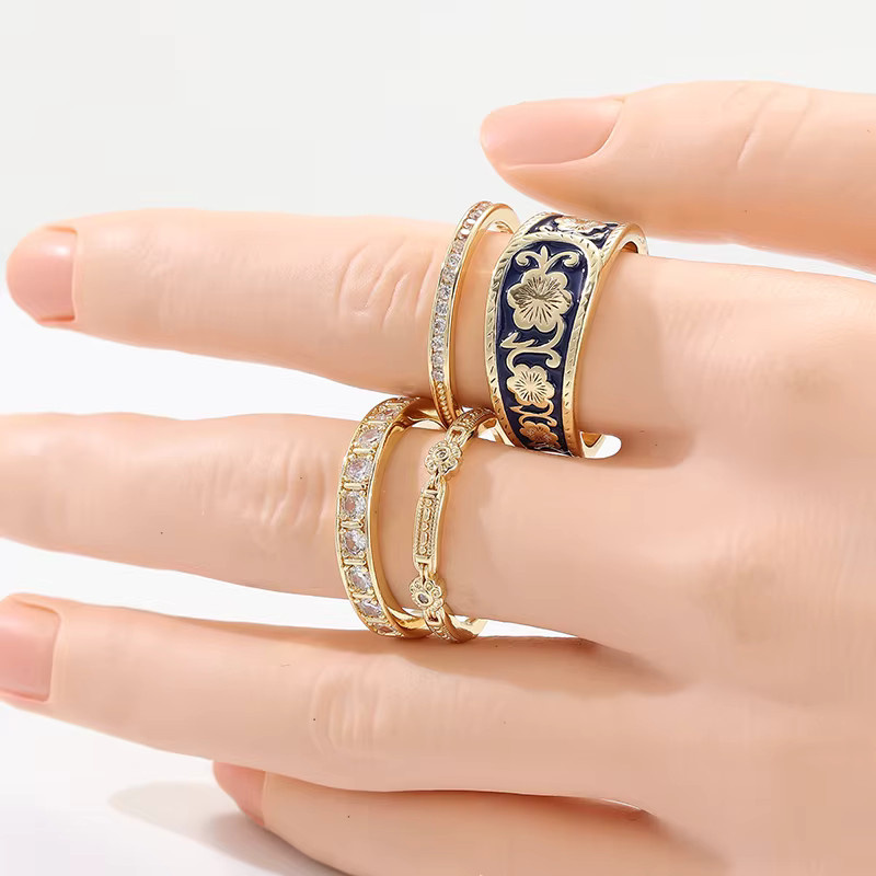 YoYo Ring Set, Zirkonia, Gold, Damen, Vintage - Bild 2