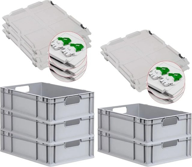 PROREGAL Spar Set 5x Eurobox Nextgen Economy mit Scharnierdeckel und grünen Schiebeschnappverschlüssen, H x B x T: 17 x 40 x 60 cm - Bild 1