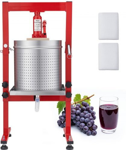 VEVOR Hydraulische Obstpresse aus Edelstahl für Wein, Saft und Beeren, 30 l, Silber/Rot, H x B x T: 61 x 40 x 32 cm - Bild 1