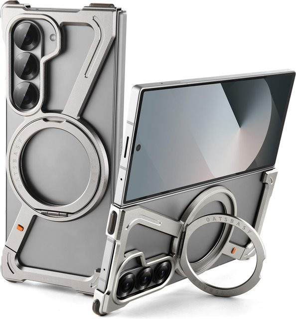 Oatsbasf Metall Magnetische Handyhülle mit Ständer für Samsung Galaxy Z Fold 7 6 5 und W24 in Grau, Rahmenlose Stoßfeste Schutzhülle - Bild 1