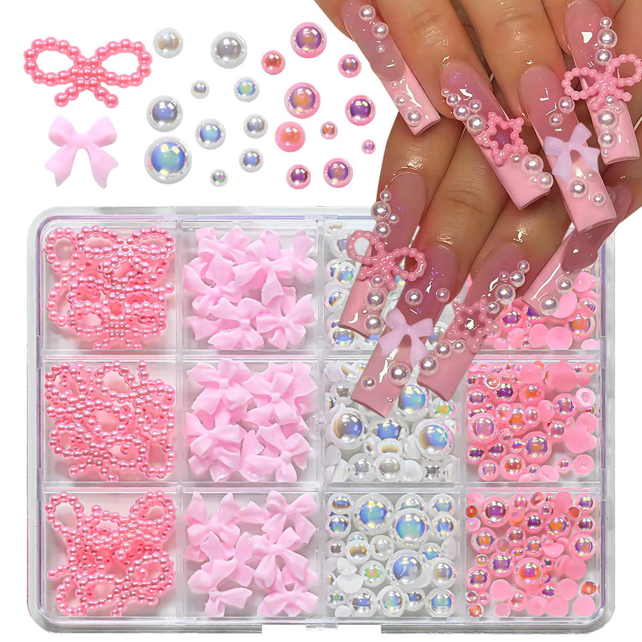 MAFANAILS Nagelkunst-Anhänger, Weiße Schleifen-Perlen, Unisex - Bild 2