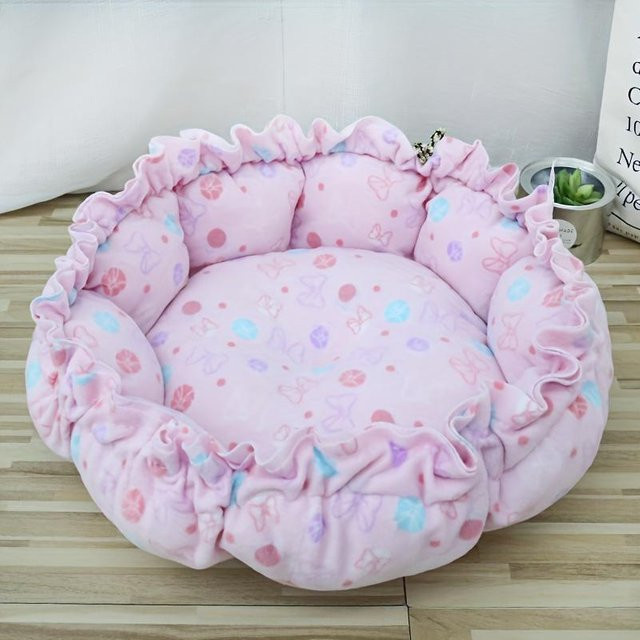 WTEMPO Haustierbett für Katzen und Hunde in Pink mit floralem Design und erhöhten Rändern aus Mikrofaser - Bild 1