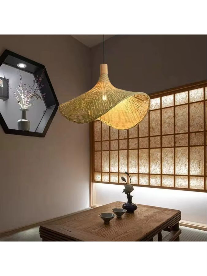 JOYINLED Vintage Pendelleuchte aus gewebtem Bambus und Rattan für Wohnzimmer und Restaurant, Durchmesser: 30 cm, 50 cm, 70 cm - Bild 5