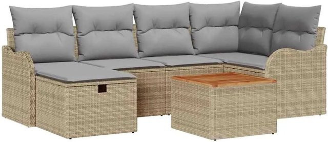 vidaXL Garten-Sofa-Set aus Poly-Rattan mit Kissen und Stauraum, 7-teilig, Beige - Bild 1
