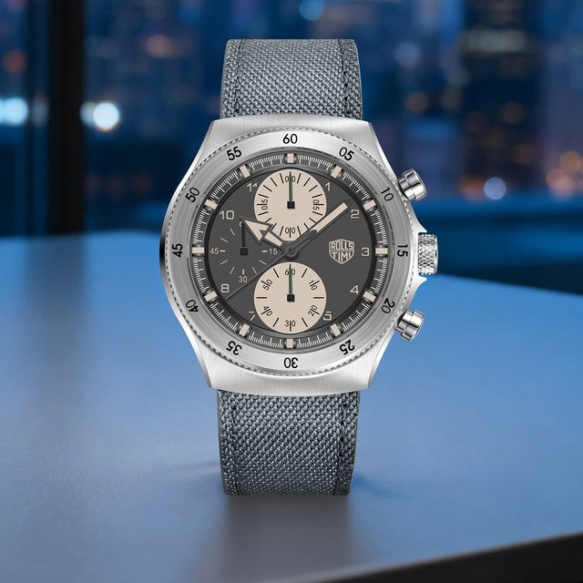 Rollstimi Chronograph, Quarz, Edelstahl, Grün, Textil/NATO, Herren - Bild 1
