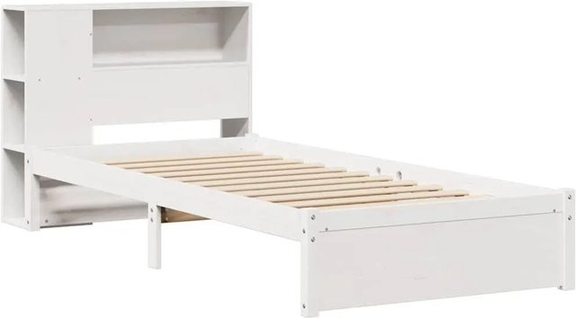vidaXL Massivholzbett aus Kiefer mit Regal in Weiß, rustikales Kinderbett ohne Matratze, Breite: 75 cm, Länge: 190 cm - Bild 1