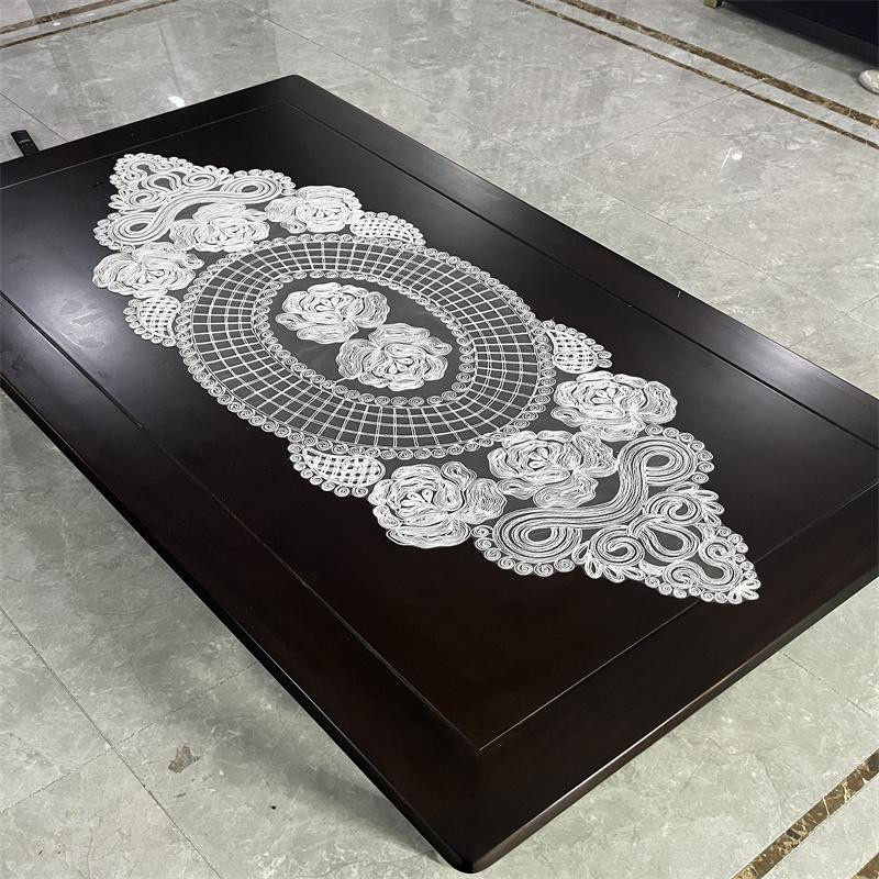 Yiran Furniture Ovale Jacquard Tischdecke aus Spitzenstoff mit floralem Muster in Weiß, B/T: 40 x 40 cm - Bild 2
