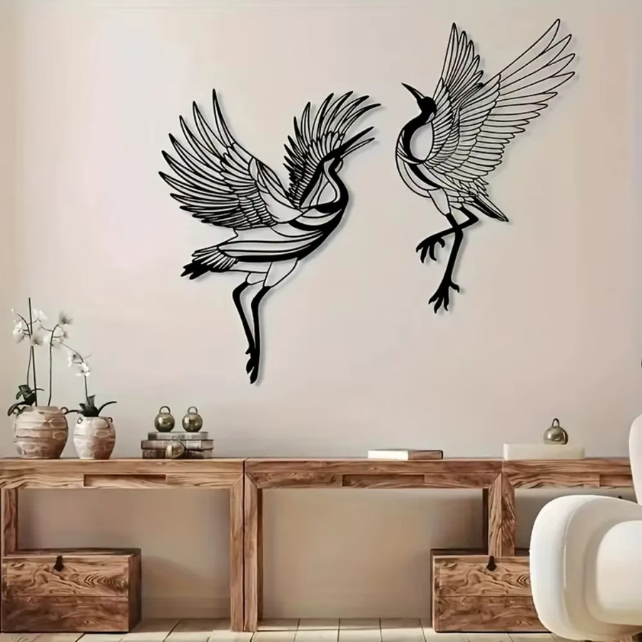 CIFBUY 2-teilige Metall-Wandkunst mit Vogelmotiven in Schwarz für moderne Dekoration - Bild 2