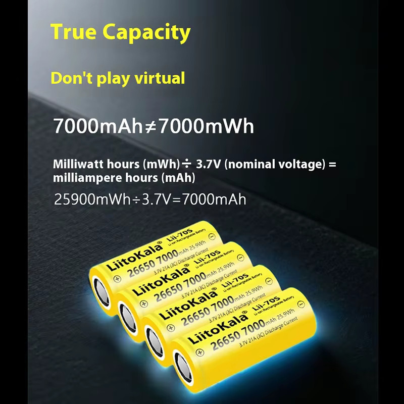 Koonenda 26650 Lithium-Ionen-Akku, 7000 mAh, 3,7 V, Gelb - Bild 2