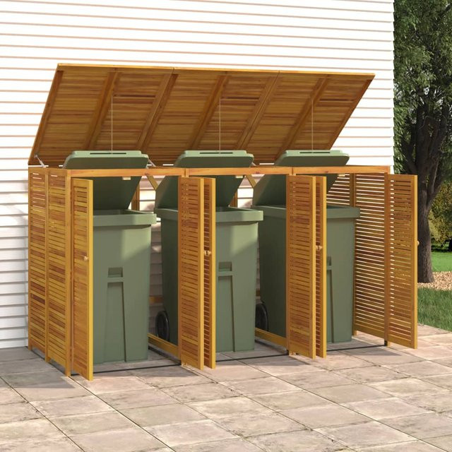 vidaXL Mülltonnenbox aus Massivholz Akazie in Braun, B/T/H: 210 x 89 x 117 cm - Bild 2