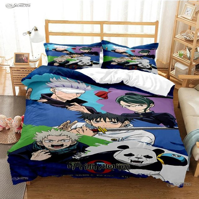 Jujutsu Kaisen Bettwäscheset mit Cartoon Anime Motiv, weiches Bettwäscheset aus Mikrofaser bestehend aus Bettbezug und Kissenbezug, Mehrfarbig, Breite: 210 cm, Höhe: 210 cm - Bild 1