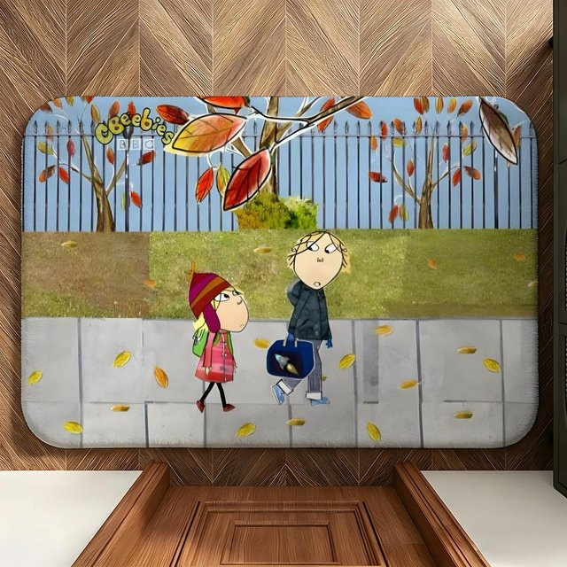 Cartoon C-Charlie und L-Lola Fußmatte aus weichem Flanell, rutschfest und waschbar, Mehrfarbig, B: 60 cm, T: 90 cm - Bild 1