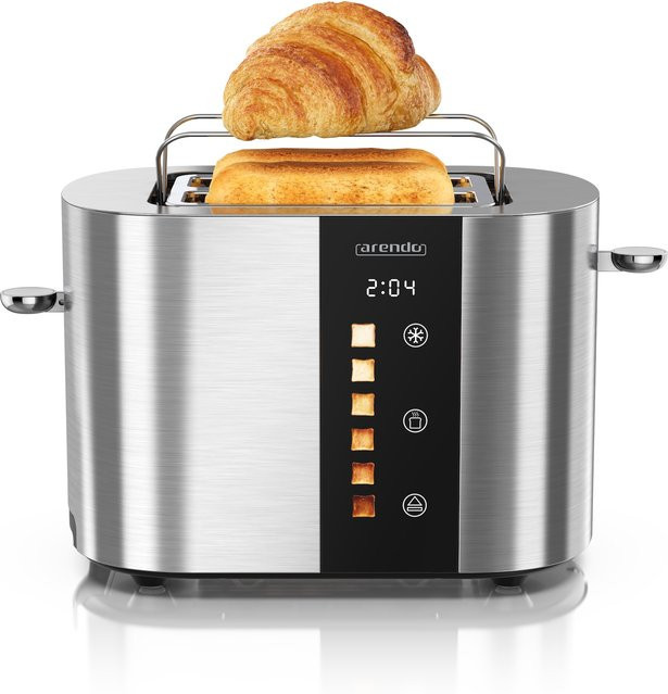 Arendo Toaster Edelstahl Silber mit Touch Display, 2 Schlitze, 800 W und Brötchenaufsatz - Bild 1