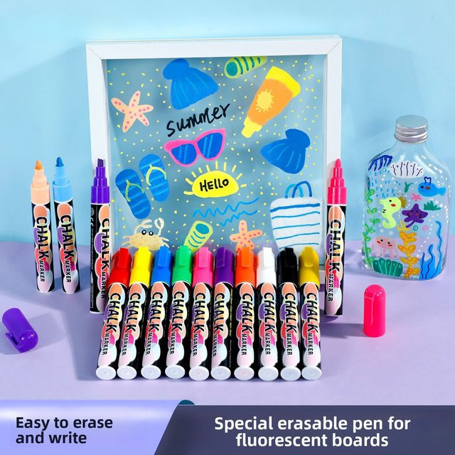 Wasserlösliche Flüssigkreide 6 mm in Mehrfarben als staubfreier Markierungsstift für Whiteboards und LED-Tafeln - Bild 1
