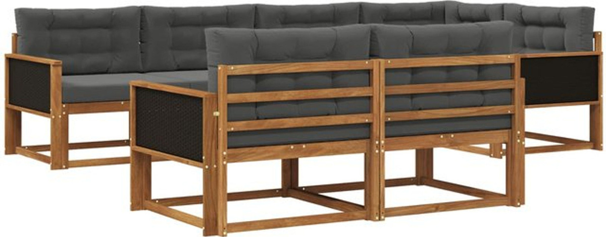 vidaXL Outdoor-Sofagarnitur aus Akazie mit 7-teiligem Set und Kissen in Natur und Anthrazit - Bild 1