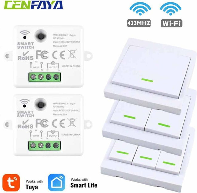 Cenfaya Tuya Smart WLAN Lichtschalter 3-Wege, weißer Wandschalter mit RF 433MHz und Smart Life App Steuerung für Alexa und Google Home, 220V - Bild 1