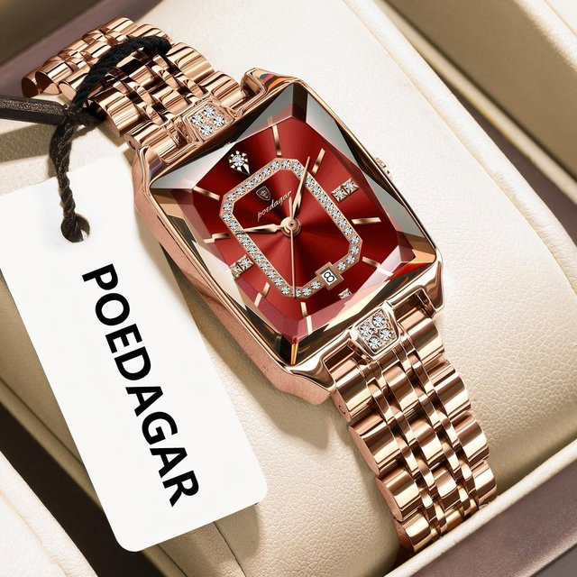 POEDAGAR Armbanduhr Edelstahl, Quarz, Datum, Damen, Roségold - Bild 1