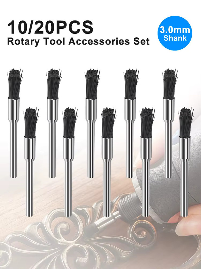 xcan Nylon-Drahtbürsten-Set in Schwarz mit 3,0 mm Schaft zur Rostentfernung und Reinigung für Dremel-Drehwerkzeuge, 10-teilig - Bild 6