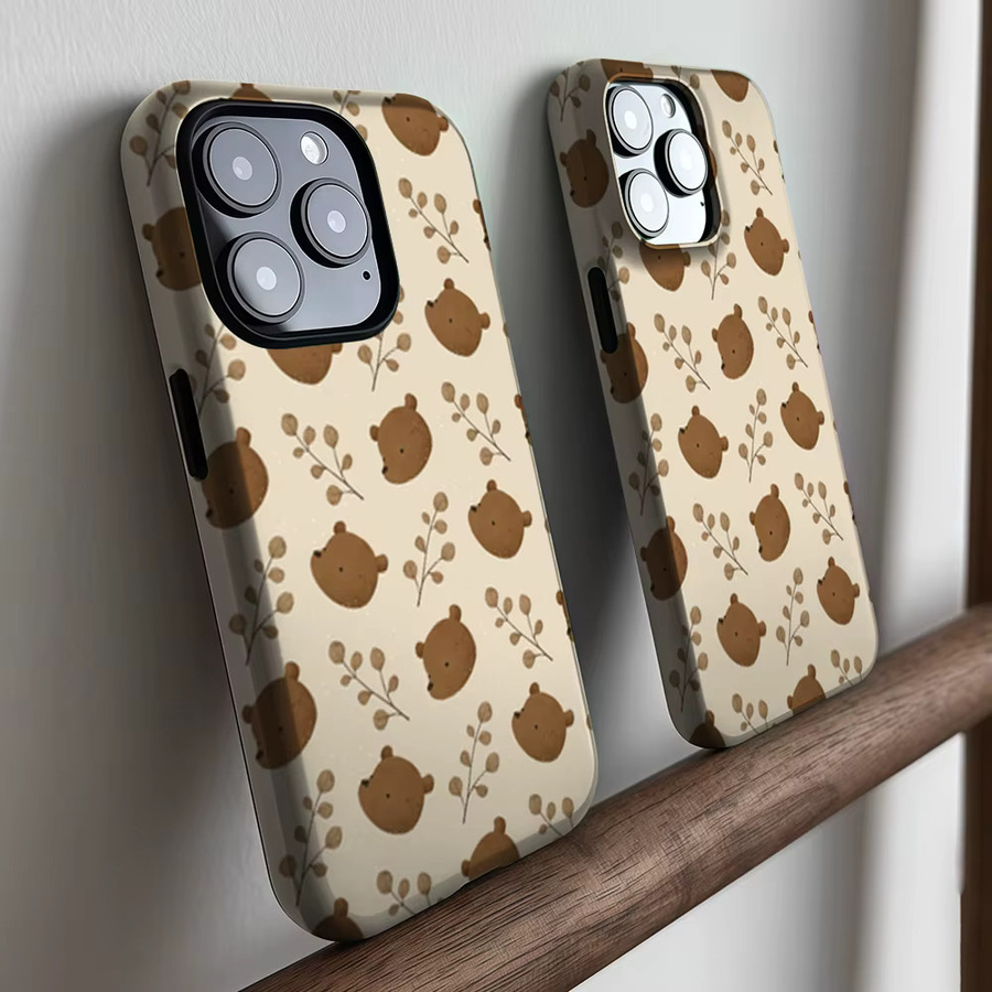 CaseLumi Matte Bumper MagSafe Hülle für iPhone 17 16 15 14 13 Pro Max mit Bären- und Blätter-Print in Beige - Bild 2