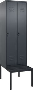 C+P Spind Classic PLUS Garderobenschrank mit Sitzbank, 2 Abteile, Schwarzgrau, B/T/H: 212,0 x 60,0 x 81,5 cm - Bild 1