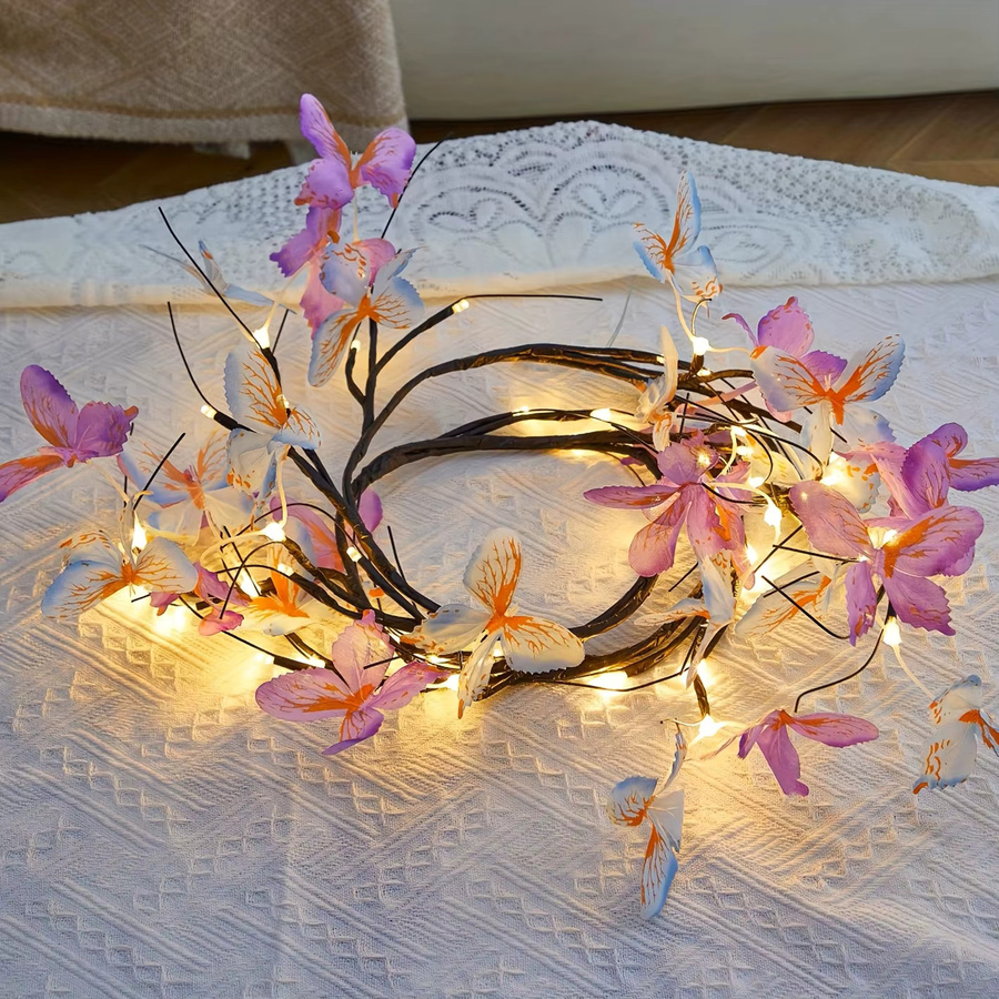 DUNDUN LED-Lichterkette mit Weidenreben und Schmetterlingen in Warmweiß und Multicolour, USB-Betrieb mit Fernbedienung und 8 Modi zur Schlafzimmerdekoration - Bild 2