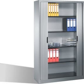 C+P Aktenschrank Omnispace mit Rollladen in Weißaluminium, 5 Ordnerhöhen, höhenverstellbare Regalböden und Schloss, H: 198,0 cm, B: 120,0 cm, T: 42,0 cm - Bild 1