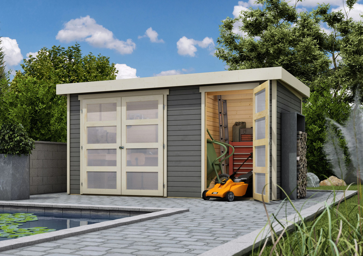 KARIBU Gartenhaus Lund in Terragrau inklusive Boden - Bild 2