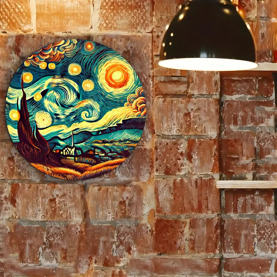 Runde Wanddeko aus Metall von Potdemiel mit Van-Gogh Sternennacht Design in Mehrfarbig, Durchmesser: 20 cm - Bild 4