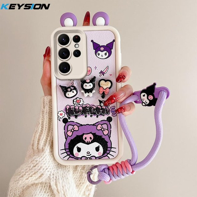 KEYSION 3D Cartoon Handyhülle mit Ohr und Armband für Samsung Galaxy S25 Ultra 5G, S24, S23 Ultra, Silikon Stoßfest, Lila - Bild 1