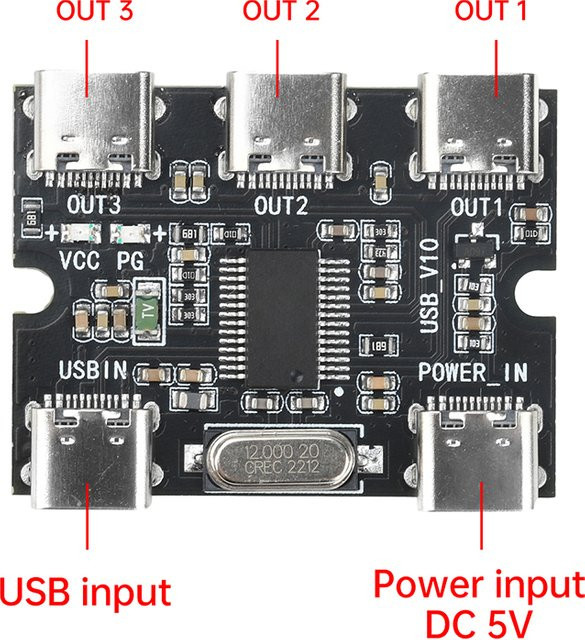 diymore USB-Erweiterungsplatine Hub 1 auf 3 Out mit USB-C und DC5V Stromschnittstelle, Schwarz - Bild 1