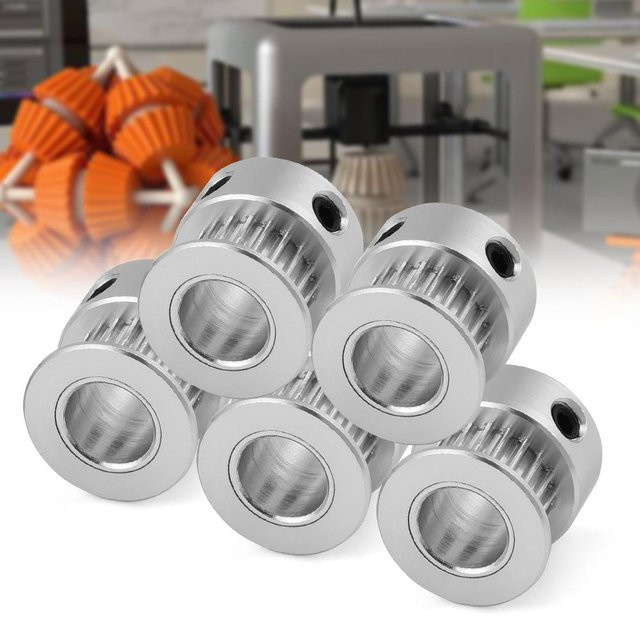 5 Stück DIYelecs 2GT 20Z Zahnriemenscheibe aus Aluminiumlegierung in Silber für 3D-Drucker mit 8mm Bohrung - Bild 1