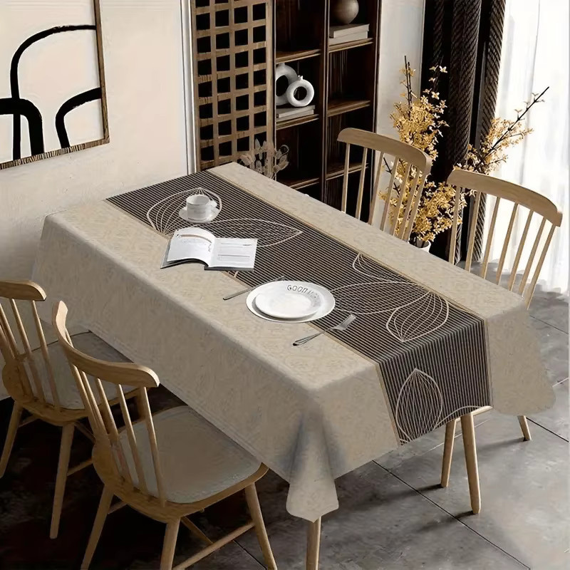 VIKAMA Tischdecke mit Goldblatt-Druck in Beige und Gold für luxuriöse Dekorationen - Bild 2