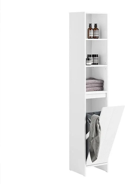 SoBuy Hochschrank mit Wäschesack als Badezimmerschrank in Weiß, BZR158-W, H x B x T: 170 x 30 x 30 cm - Bild 1