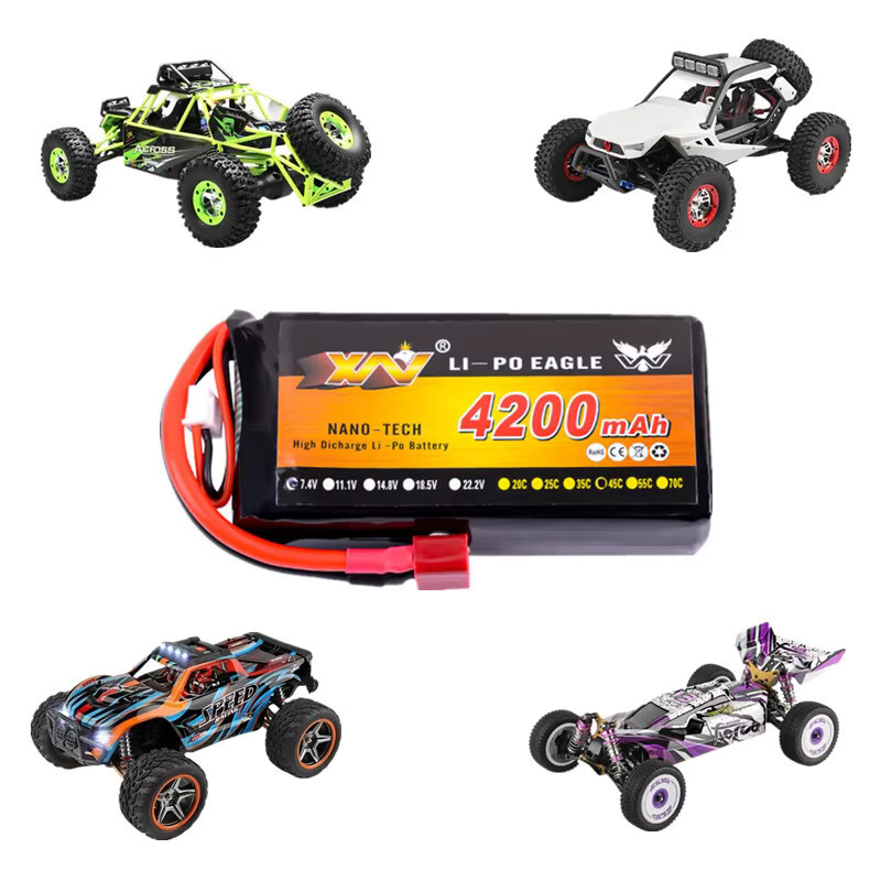 PYLRC LiPo-Batterie für WL 124019/104009/12428/12429 Fernbedienung Auto, 7,4 V, 4200 mAh, 2S, 45C, mit T-Stecker - Bild 2