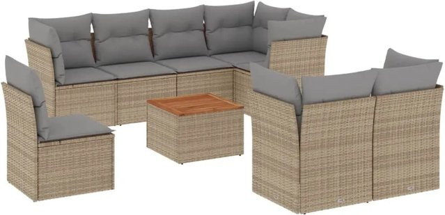 vidaXL 9-tlg. Garten-Sofagarnitur aus Polyrattan in Beige mit Kissen und Couchtisch im L-Shape Design - Bild 1