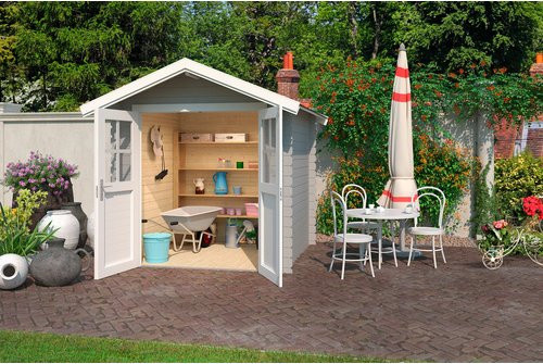 Mr. GARDENER Gartenhaus Inn aus Holz in Grau, B/H/T: 241,1 x 234 x 260 cm - Bild 1