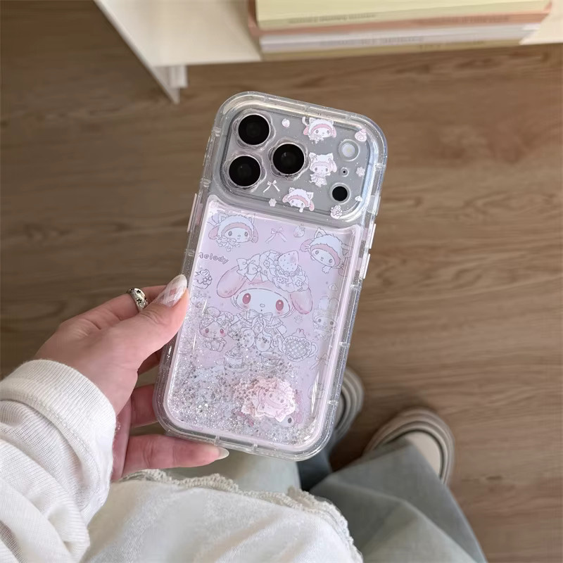 Sanrio My Melody Handyhülle mit Erdbeer- und Blumenmotiv in Rosa für iPhone 13 14 15 16 17 Pro Max mit fließendem Sand und stoßfestem Schutz - Bild 2