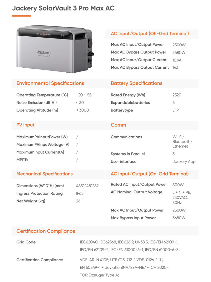 Jackery SolarVault 3 Pro Max AC mit Smart Meter und BP2500 Erweiterungsakku für die Solar Vault 3 Serie, 2,52 kWh Zusatzspeicher - Bild 6