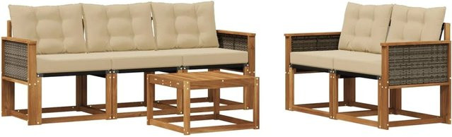vidaXL Outdoor-Sofagarnitur aus Akazienholz mit Textilene und Kissen in Natur-Beige - Bild 1