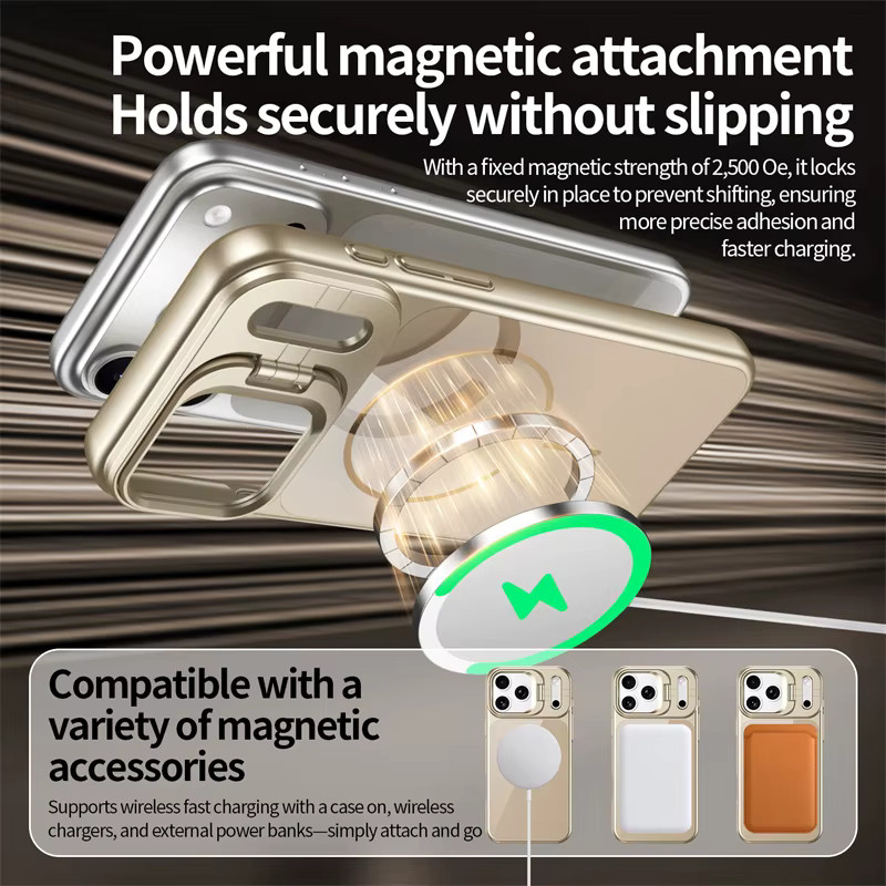 SUNWARD Magnetische Schutzhülle aus gehärtetem Glas mit MagSafe, Stoßschutz und Kameraständer für iPhone, Farben: Grün und Gold - Bild 4