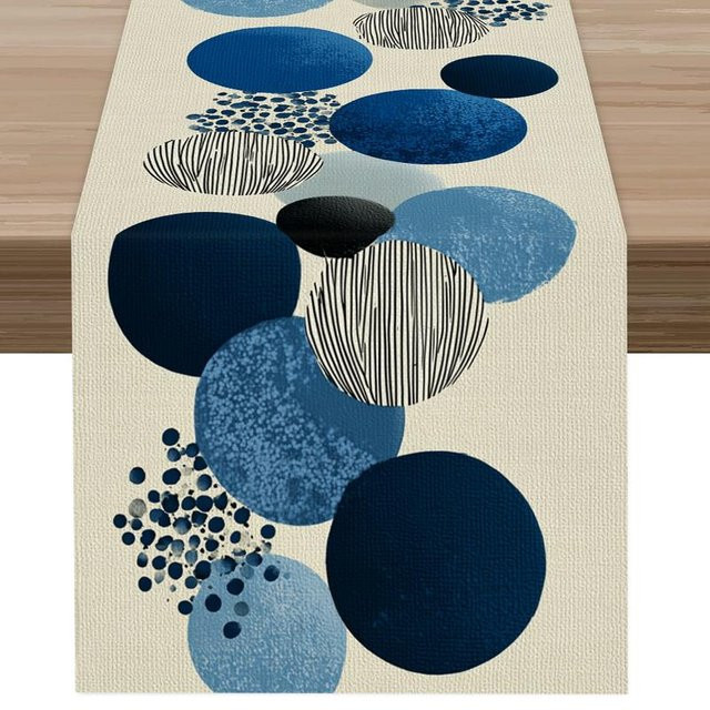JINGYUE Pet Vintage Tischläufer mit klassischem Karomuster in Schwarz, Braun und Blau, B/H: 40 x 140 cm - Bild 1