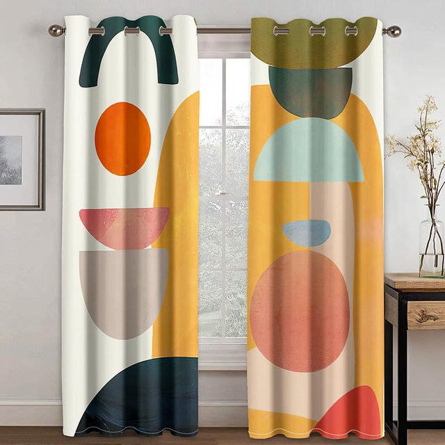 A Family Of Home Textiles Dünne Vorhänge im Japanischen Stil mit geometrischem Design und Morandi Farbblock, Polyester, Mehrfarbig, Breite: 100 cm, Höhe: 130 cm - Bild 1