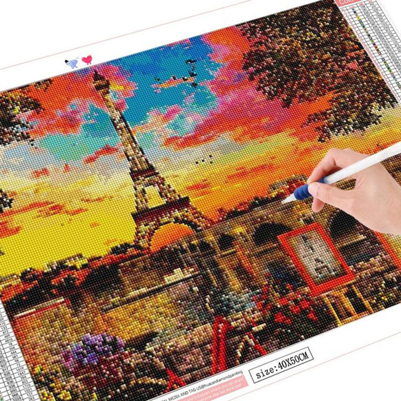 FIYO 5D DIY Diamantmalerei Landschaft Eisenturm Mosaik Set, Mehrfarbig, B/H: 30 x 20 cm - Bild 1