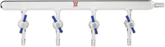 New Lab Vakuumgasverteiler aus Glas mit 4 Ports und PTFE-Ventilen, transparent, 2 mm - Bild 1