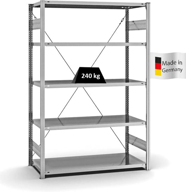 PROREGAL Fachbodenregal Stecksystem T-Profil Medium-Duty Grundregal, verzinkt, H x B x T: 200 x 130 x 60 cm, 5 Ebenen, Fachlast 240 kg, einseitig nutzbar - Bild 1