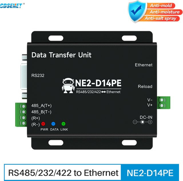 CDSENT NE2-D14PE Ethernet Serial Server Modbus Gateway RS485/232/422 zu TCP UDP MQTT HTTP in Schwarz - Bild 1