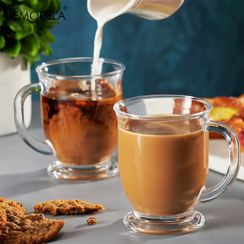 KEMORELA Transparente Kaffeetasse aus Glas mit Griff für Cappuccino, Milch, Tee oder Saft - Bild 5