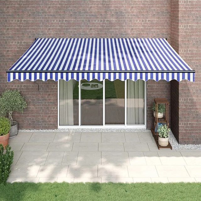Einziehbare Furnicato Markise aus Aluminium und Polyester in Blau und Weiß, B x H: 4,5 x 3 m - Bild 1