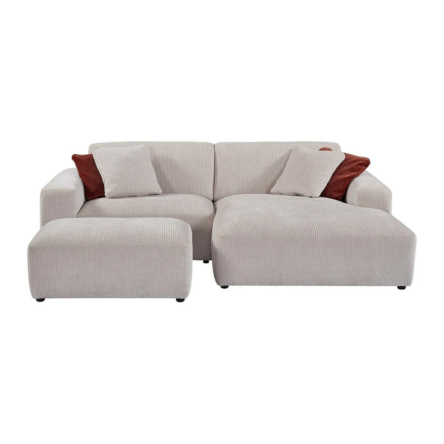 Vente-unique Sofa Tirono L-Form in Beige mit Cord-Bezug, Breite: 254 cm, Tiefe: 99 cm - Bild 2